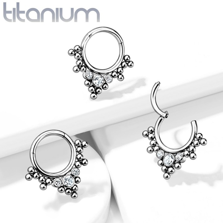 Piercing Septum Clicker Titane ASTM F136 Style Tribal Billes & Cristaux – 8 et 10 mm | Piercing Street