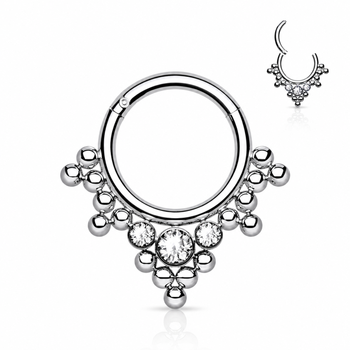 Piercing Septum Clicker Titane ASTM F136 Style Tribal Billes & Cristaux – 8 et 10 mm | Piercing Street