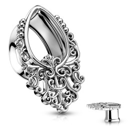 Tunnel Oreille Forme Larme Argenté Filigrane Arabesque – 8 à 16 mm | Piercing Street