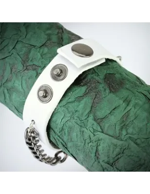 Bracelet cuir blanc cadenas coeur