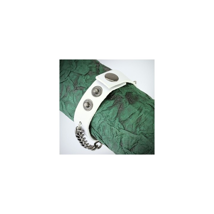 Bracelet cuir blanc cadenas coeur