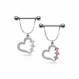 Piercing Téton Bouclier Coeur Fleurs Gemmes