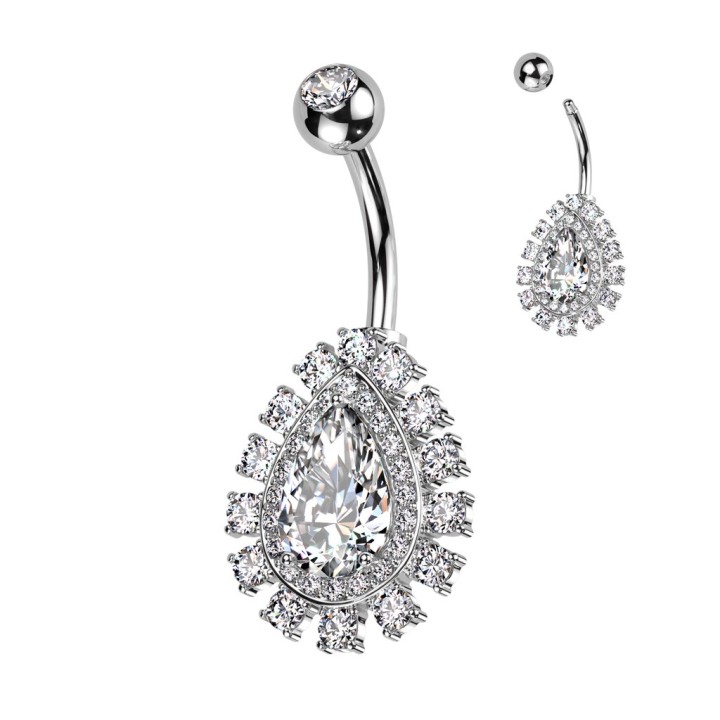 Piercing Nombril Larme Halo Zircons Blancs Acier 316L | Piercing Street