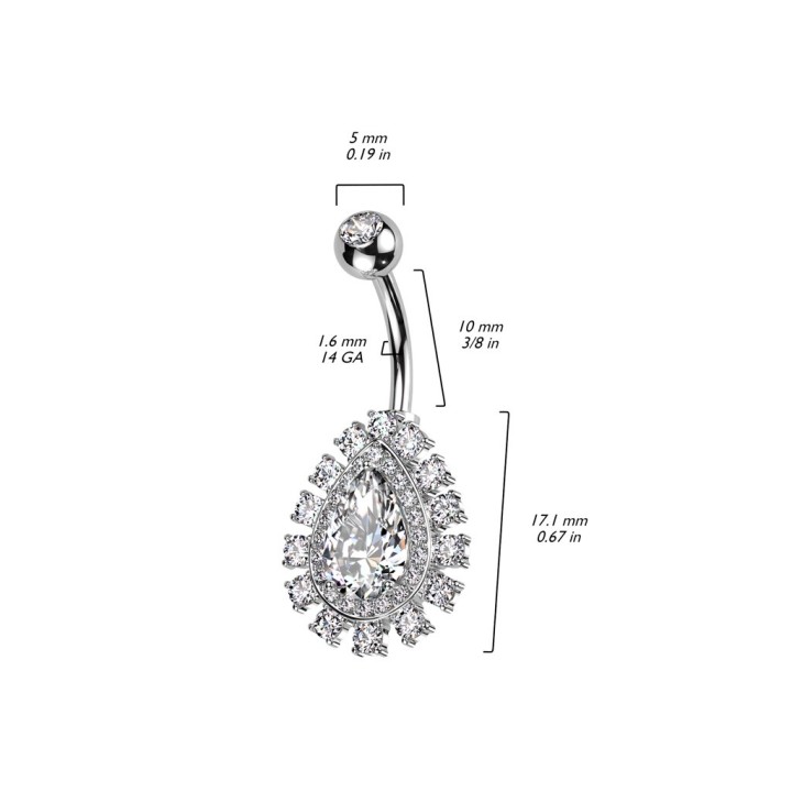 Piercing Nombril Larme Halo Zircons Blancs Acier 316L | Piercing Street