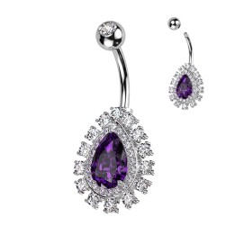 Piercing Nombril Larme Halo Zircon Violet Acier 316L | Piercing Street