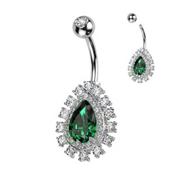 Piercing Nombril Larme Halo Zircon Émeraude Acier 316L | Piercing Street