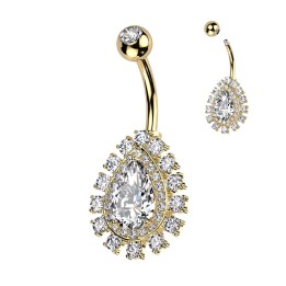 Piercing Nombril Larme Halo Doré PVD Zircon Blanc | Piercing Street