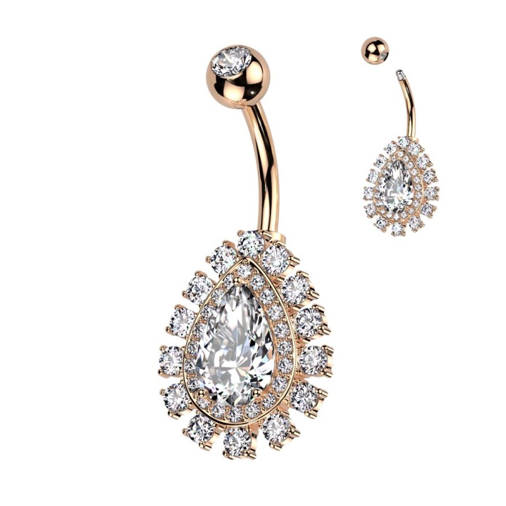 Piercing Nombril Larme Halo Rose Gold Zircon Blanc | Piercing Street