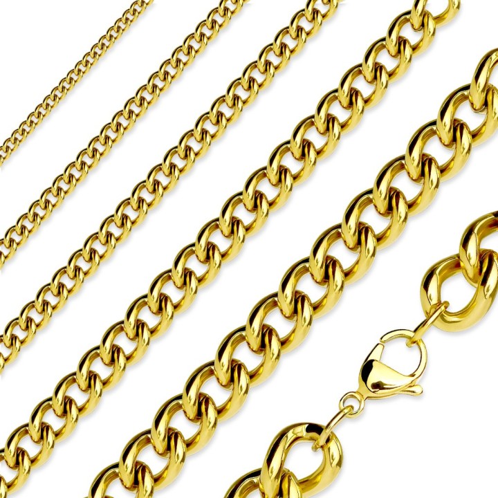 Chaîne Maille Gourmette Acier Doré PVD – Plusieurs Largeurs et Longueurs | Piercing Street
