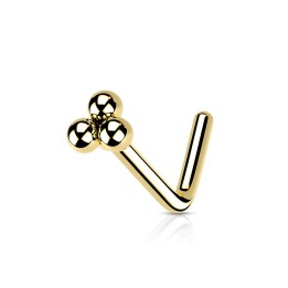 Piercing Nez Doré PVD Trèfle 3 Billes Coudé | Piercing Street