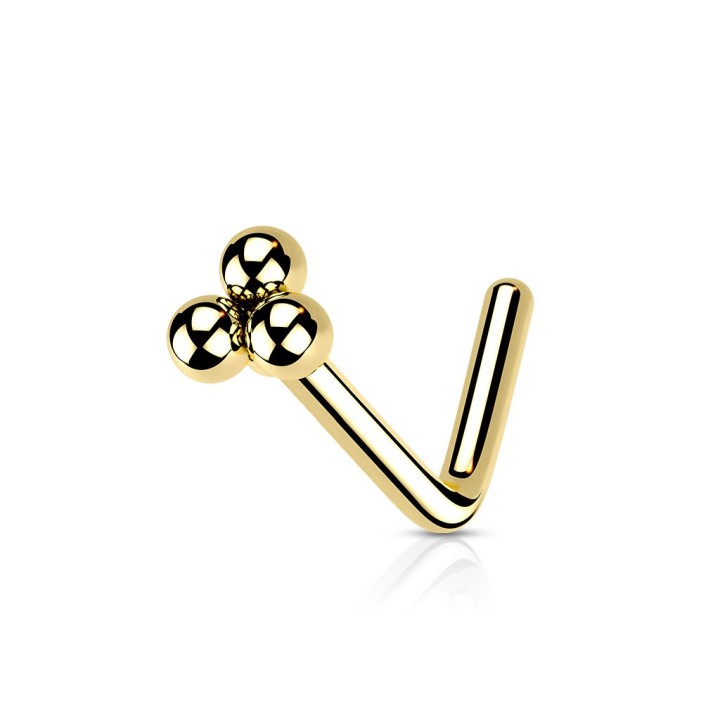 Piercing Nez Doré PVD Trèfle 3 Billes Coudé | Piercing Street