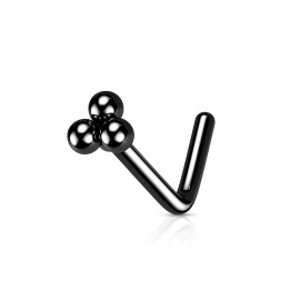 Piercing Nez Noir PVD Trèfle 3 Billes Coudé | Piercing Street