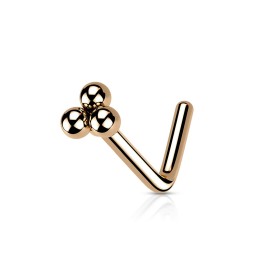 Piercing Nez Rose Gold Trèfle 3 Billes Coudé | Piercing Street