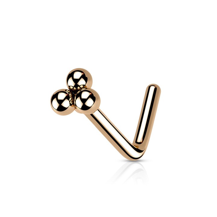 Piercing Nez Rose Gold Trèfle 3 Billes Coudé | Piercing Street