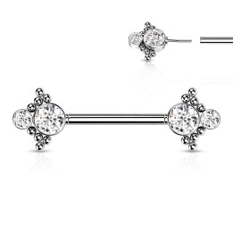 Piercing Téton Barbell Push-In Double Zircon Blanc & Billes – 14 mm | Piercing Street