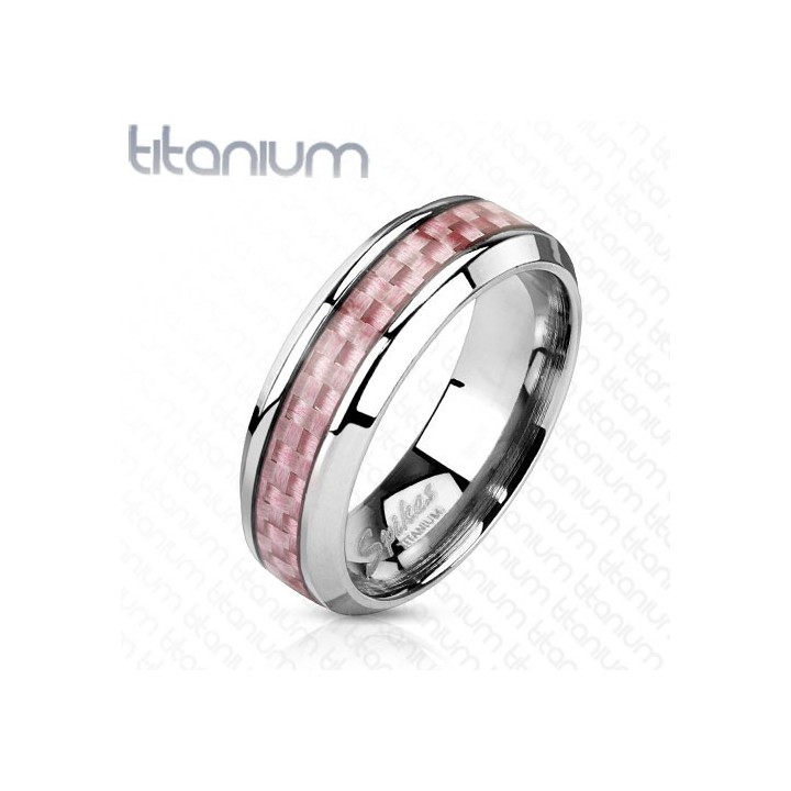 Bague titane fibre de carbone rose
