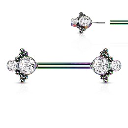 Piercing Téton Barbell Push-In Arc-en-Ciel Double Zircon Blanc & Billes – 14 mm | Piercing Street