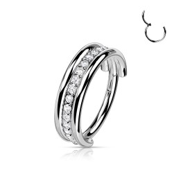 Piercing Conch Titane ASTM F136 Argenté Triple Anneau Zircons Blancs – 8 et 10 mm | Piercing Street