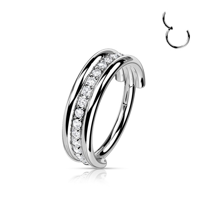 Piercing Conch Titane ASTM F136 Argenté Triple Anneau Zircons Blancs – 8 et 10 mm | Piercing Street
