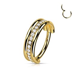 Piercing Conch Titane ASTM F136 Doré PVD Triple Anneau Zircons Blancs – 8 et 10 mm | Piercing Street