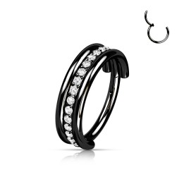Piercing Conch Titane ASTM F136 Noir PVD Triple Anneau Zircons Blancs – 8 et 10 mm | Piercing Street