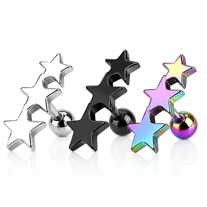 Lot de 3 piercing cartilage triple étoiles