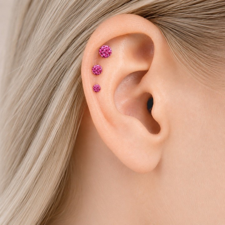 Lot de 3 piercing cartilage cristaux rose