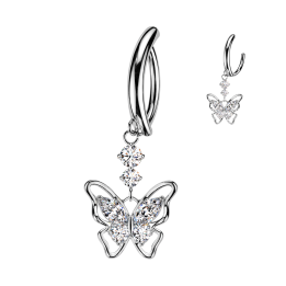 Piercing Nombril Anneau Clicker Pendentif Papillon Zircons Blancs | Piercing Street