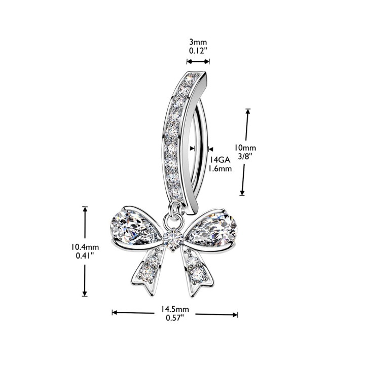 Piercing Nombril Anneau Clicker Pavé Pendentif Ruban Zircons Blancs | Piercing Street