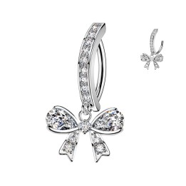 Piercing Nombril Anneau Clicker Pavé Pendentif Ruban Zircons Blancs | Piercing Street
