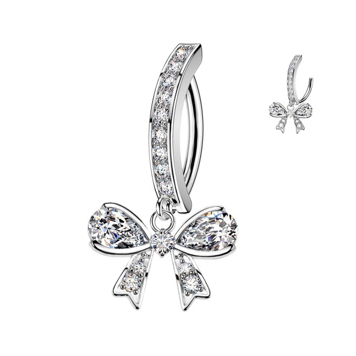 Piercing Nombril Anneau Clicker Pavé Pendentif Ruban Zircons Blancs | Piercing Street