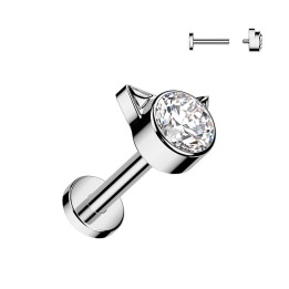 Piercing Oreille Labret Titane ASTM F136 Argenté Tête de Chat Zircon | Piercing Street