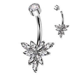 Piercing Nombril Titane ASTM F136 Argenté Fleur Zircons Marquise | Piercing Street