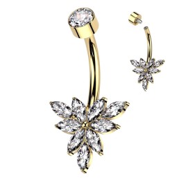 Piercing Nombril Titane ASTM F136 Doré PVD Fleur Zircons Marquise | Piercing Street