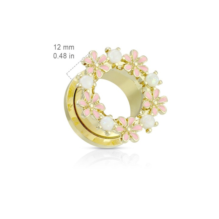 Tunnel Oreille Doré PVD Pierres Opale & Fleurs Émail – 6 à 16 mm | Piercing Street