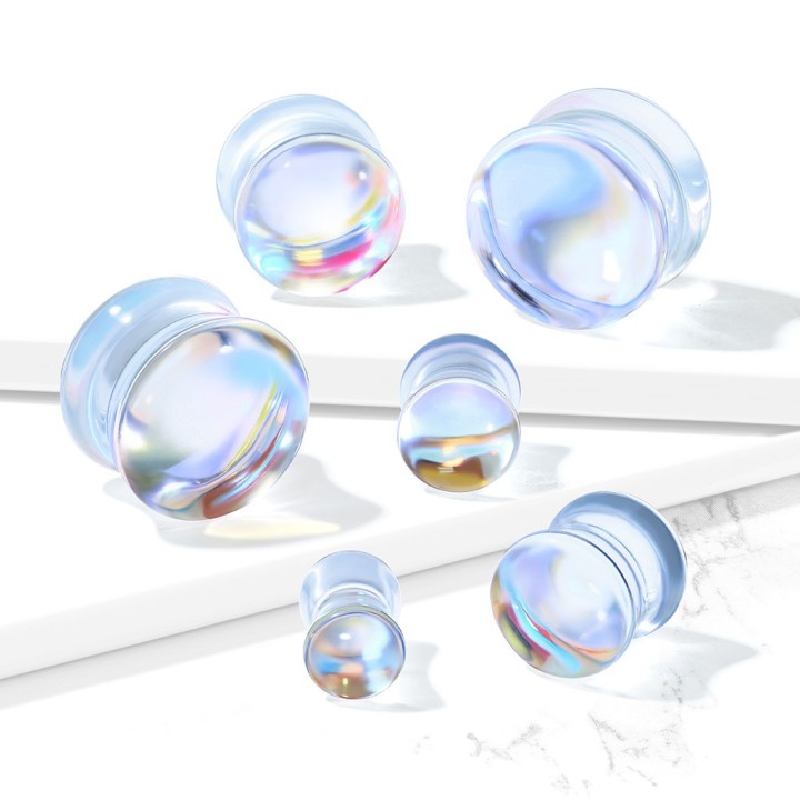 Plug Oreille Verre Double Évasement Effet Irisé Multicolore – 6 à 16 mm | Piercing Street