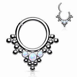 Piercing Daith Septum Clicker Titane ASTM F136 – 3 Opales Blanches & Billes Tribales | Piercing Street