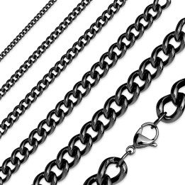 Chaîne Maille Gourmette Acier Noir PVD – Plusieurs Largeurs et Longueurs | Piercing Street