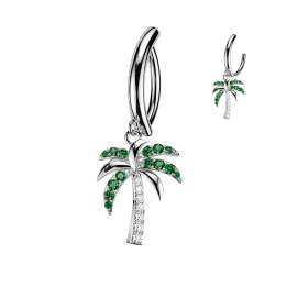 Piercing Nombril Anneau Clicker Pendentif Palmier Zircons Verts | Piercing Street
