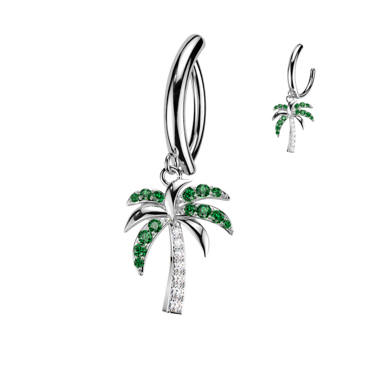 Piercing Nombril Anneau Clicker Pendentif Palmier Zircons Verts | Piercing Street