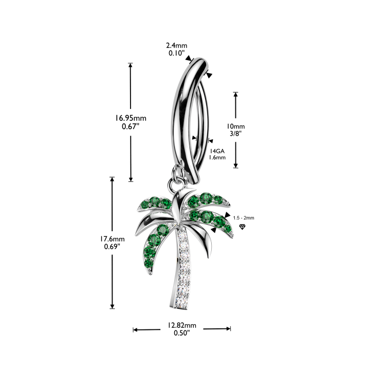 Piercing Nombril Anneau Clicker Pendentif Palmier Zircons Verts | Piercing Street
