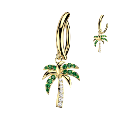 Piercing Nombril Anneau Clicker Doré Pendentif Palmier Zircons Verts | Piercing Street