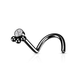 Piercing Nez Courbé Noir PVD Trèfle 3 Billes & Zircon Central | Piercing Street