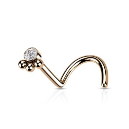 Piercing Nez Courbé Rose Gold PVD Trèfle 3 Billes & Zircon Central | Piercing Street