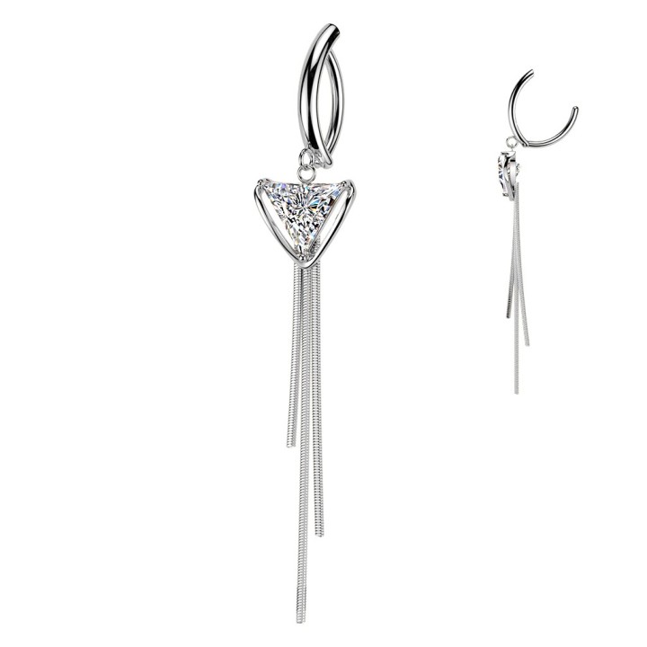 Piercing Nombril Anneau Clicker Zircon Triangle & Triple Chaîne | Piercing Street