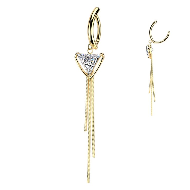Piercing Nombril Anneau Clicker Doré Zircon Triangle & Triple Chaîne | Piercing Street
