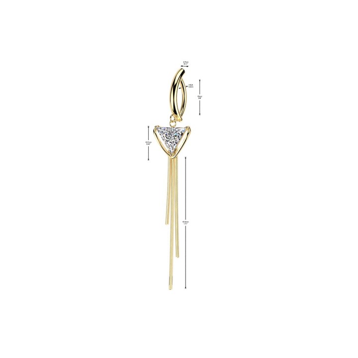 Piercing Nombril Anneau Clicker Doré Zircon Triangle & Triple Chaîne | Piercing Street