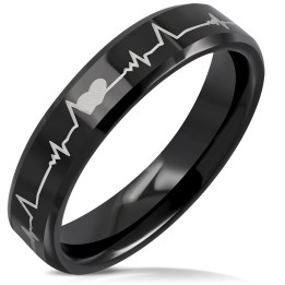 Bague Céramique Noire Électrocardiogramme 6 mm – Tailles 54 à 75 | Piercing Street