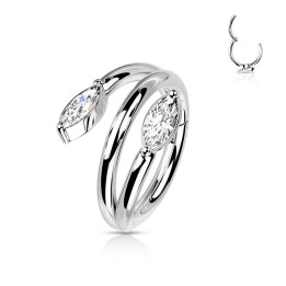 Piercing Cartilage Conch Anneau Clicker Argenté Double Vigne Zircons Marquise | Piercing Street