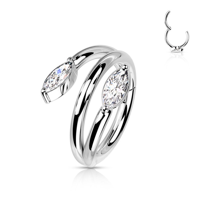 Piercing Cartilage Conch Anneau Clicker Argenté Double Vigne Zircons Marquise | Piercing Street